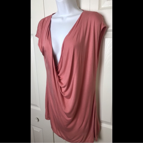 SOFT SURROUNDINGS Pink Jersey Knit Top Shirt Blouse Tunic Crossover Wrap VNeck - Picture 3 of 6